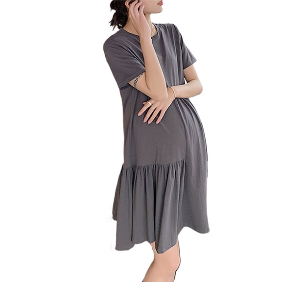 Kilaqueen Maternity Dress Short Sleeve Crew Neck A Line Pregnancy Clothes Casual Comfy Breathable Maternity Dress for Baby Shower