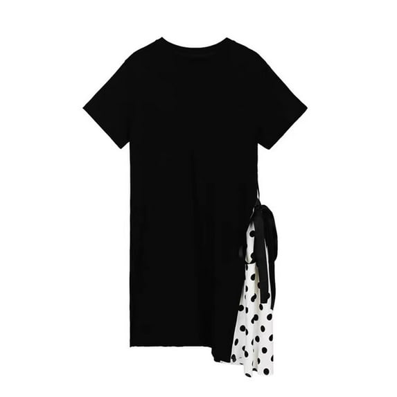 Kilaqueen Maternity Dress Side Patchwork Polka dot print Short Sleeve Crew Neck Pregnancy Dress Casual Soft Comfy Dress