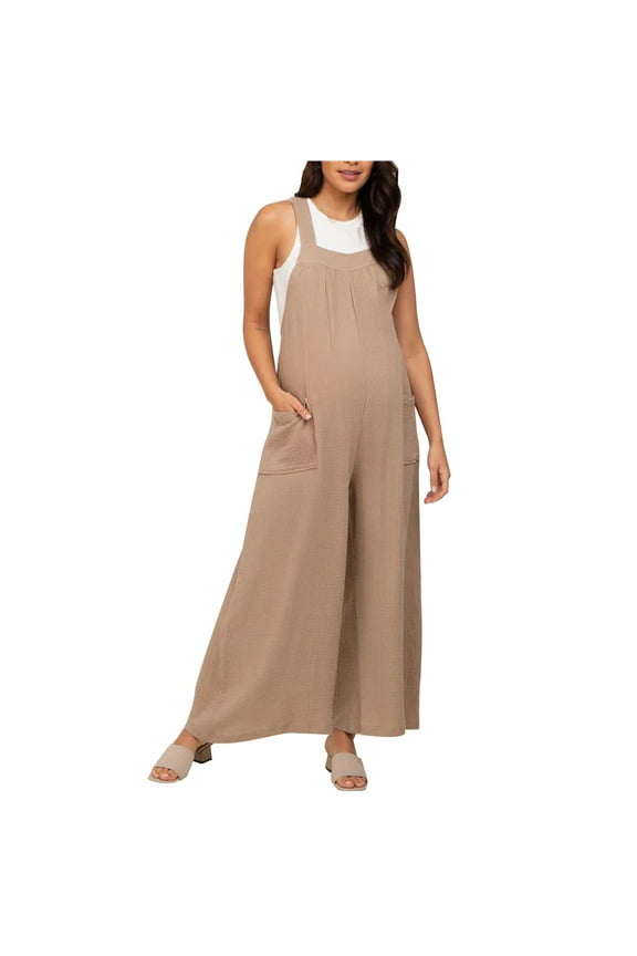 Maternity Jumpsuits Sleeveless Adjustable Strap Solid Color Pregnancy Jumpsuits Casual Wide Leg Solid Color Rompers with Pockets