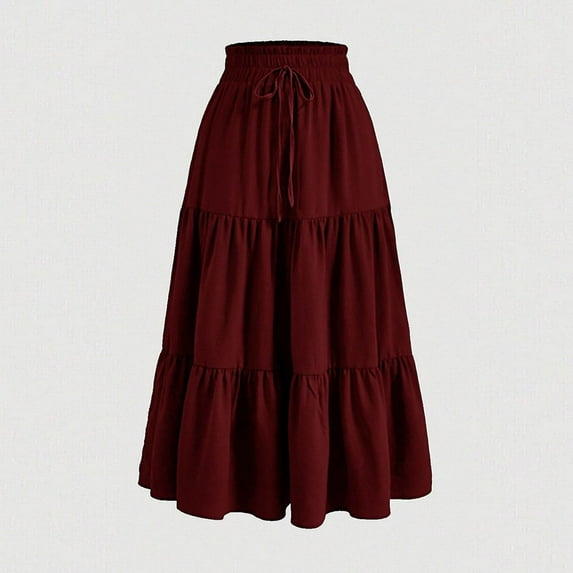 Kilaqueen Maxi Skirt for Women Summer Comfy Tiered Elastic High Waisted Skirts Vacation A-Line Flowy Swing Long Skirts