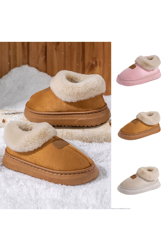 Memory Foam Bootie Slippers for Women and Men, Winter Warm Slippers Indoor Outdoor Cozy Couple Slippers with Fluffy Collar Micro Suede Home Shoes Rubber Sole