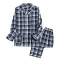 thumbnail image 1 of Kilaqueen Men 100% Cotton Pajama Set Plaid Long Sleeve Notch Lapel V Neck Button Down Pjs Elastic High Waist Loungewear Sleepwear, 1 of 6
