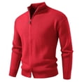 thumbnail image 1 of Kilaqueen Men Double Zipper Solid Color Knit Sweater Jackets Slim Fit Stand Collar Casual Winter Ribbed Knit Long Sleeve Cardigan, 1 of 2