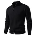 thumbnail image 1 of Kilaqueen Men Double Zipper Solid Color Knit Sweater Jackets Slim Fit Stand Collar Casual Winter Ribbed Knit Long Sleeve Cardigan, 1 of 2