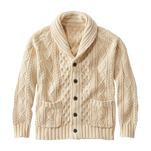 Kilaqueen Men's Cable Knitted Cardigan Sweater Casual Long Sleeve Shawl Collar Button Down Textured Cardigans Chunky Warm Sweaters with Pockets