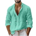 thumbnail image 1 of Kilaqueen Men's Cotton Linen Button Down Shirt, Long Sleeve Casual Top for Beach Vacation Travel and Everyday Summer Outfits, 1 of 8