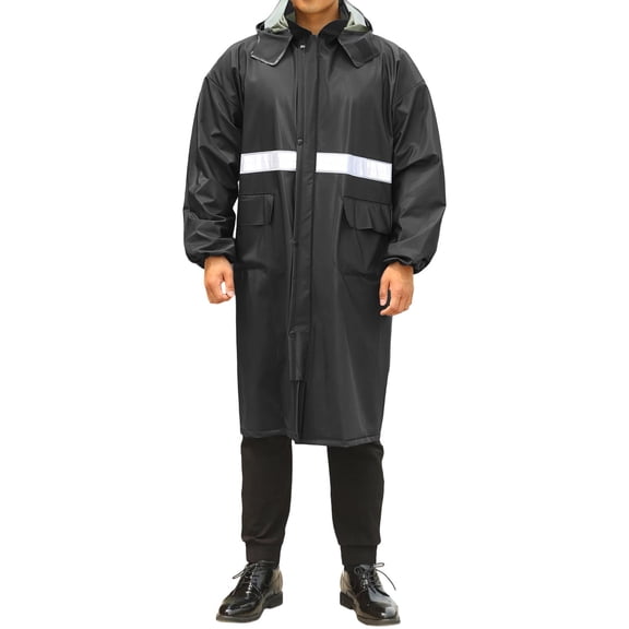 Kilaqueen Men’s High Visibility Reflective Waterproof Long Raincoat Safety Hooded Rain Jacket Construction Work Commute Outdoors Emergency Raincoat Poncho