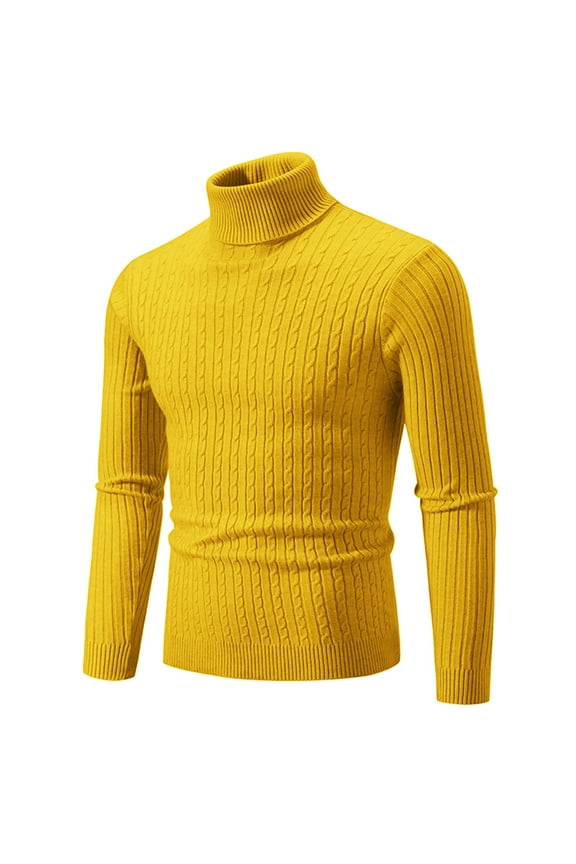 Men's Slim Fit Turtleneck Sweater Long Sleeve Ribbed Knitted Pullover Tops Casual Twist Patterned Solid Color Tops