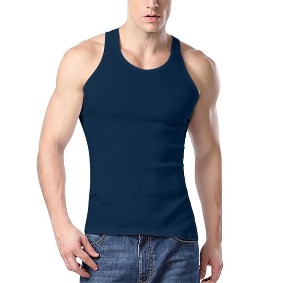 Kilaqueen Men's Summer Tank Top Scoop Neck Stretchy Workout Gym Muscle Tank T-Shirt Sleeveless Active Athletic Fitness Undershirt