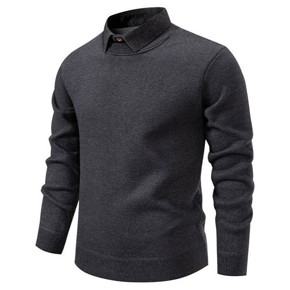 Kilaqueen Men's Winter Knitted Sweater Fake Two Piece Lapel Collar Shirt Base Textured Casual Long Sleeve Fashion Thermal Pullover Tops