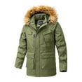 thumbnail image 1 of Kilaqueen Men's Winter Thicken Coat Trendy Faux Fur Hood Collar Solid Color Button and Zipper Outerwear 2025 Fall Winter Warm Heavyweight Puffer, 1 of 9