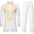 thumbnail image 1 of Kilaqueen Mens African 2 Piece Sets Long Sleeve Gold Print Traditional Dashiki Tops and Solid Color Elastic Waist Drawstring Pants, 1 of 7