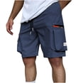 thumbnail image 1 of Kilaqueen Mens Cargo Shorts Drawstring Elastic Waist Trendy Quick Dry Shorts with Zipper Pocekts Casual Solid Color Summer Beach Vacation Shorts, 1 of 5