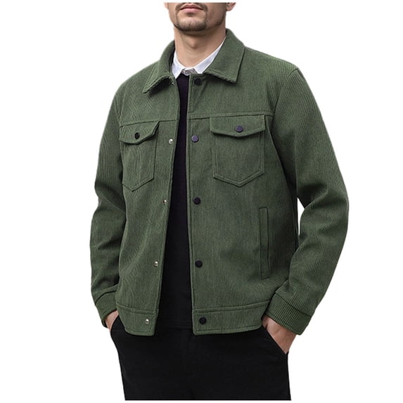 Kilaqueen Mens Corduroy Shirts Jacket Lapel Long Sleeve Button Down Shirts with 4 Pockets (Chest & Side Slant) Solid Color Casual Fall Trendy Warm Jacket