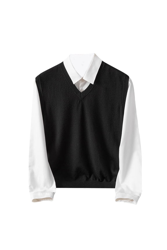 Mens Knit Sweater Vest Fall Loose Fit Sleeveless Knit Pullover Tops V Neck Casual Solid Color Lightweight Soft Sweaters Waistcoat