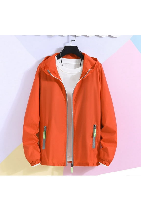 Mens Lightweight Waterproof Rain Jacket Windbreaker with Reflective Zipper Casual Full Zip Hooded Jackets UPF 50 + Sun Protection Fishing Hoodies