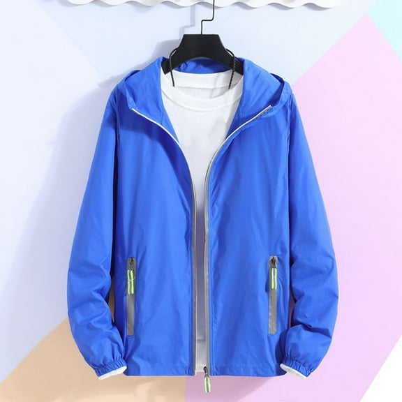 Kilaqueen Mens Lightweight Waterproof Rain Jacket Windbreaker with Reflective Zipper Casual Full Zip Hooded Jackets UPF 50 Sun Protection Fishing Hoodies