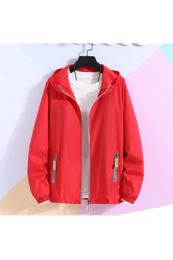 Mens Lightweight Waterproof Rain Jacket Windbreaker with Reflective Zipper Casual Full Zip Hooded Jackets UPF 50 + Sun Protection Fishing Hoodies