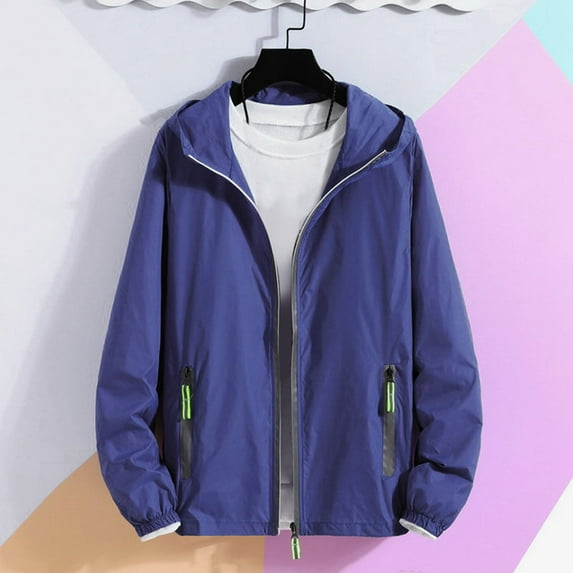 Kilaqueen Mens Lightweight Waterproof Rain Jacket Windbreaker with Reflective Zipper Casual Full Zip Hooded Jackets UPF 50 + Sun Protection Fishing Hoodies