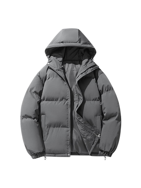 Mens Oversized Puffer Jackets Fall Winter Heavyweight Zip-Up Snow Coat Adjustable Waterproof Thicken Warm Long Sleeve Hooded Coat
