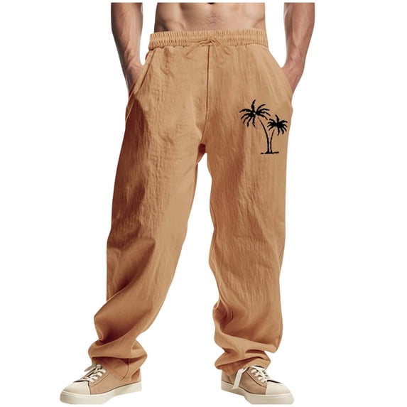 Kilaqueen Mens Pajama Pants Linen Drawstring Elastic Waist Lightweight Straight Leg Pants Casual Trendy Beach Summer Pants
