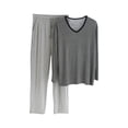 thumbnail image 1 of Kilaqueen Mens Pajama Set Long Sleeve V Neck Lightweight Solid Color Loungewear Comfy Elastic Drawstring Waist Loungepants with Pockets, 1 of 3