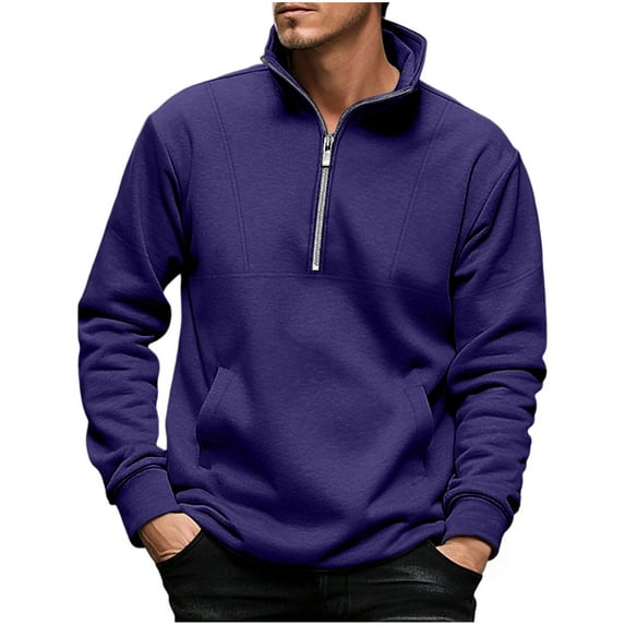 Kilaqueen Mens Quarter Zip Sweatshirt Long Sleeve Mock Turtleneck Casual Fleece Lined Warm Midweight Pullover Tops with Pocket