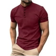 thumbnail image 1 of Kilaqueen Mens Shirts Henley Crew Neck Short Sleeve Muscle Pullover Tops Solid Color Casual Athletic Running Sport Workout Tees, 1 of 6