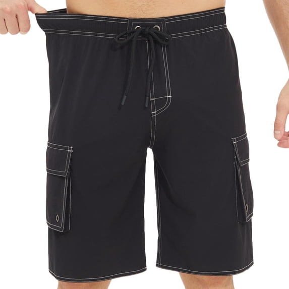 Kilaqueen Mens Shorts Quick Dry Drawstring Elastic Waist Summer Beach Swim Trunks Solid Color Casual Board Shorts with Pockets