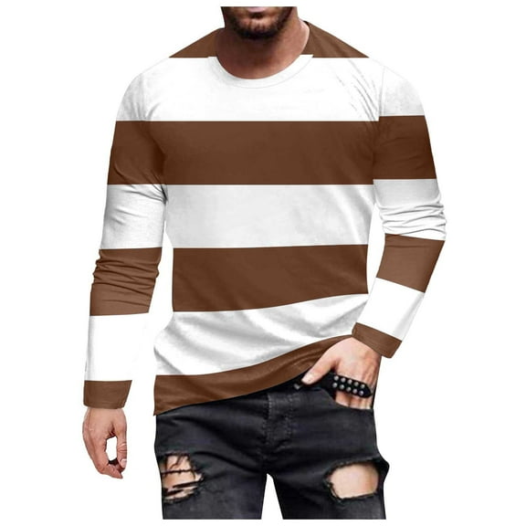 Kilaqueen Mens Striped T Shirt Crewneck Long Sleeve Basic T-Shirt Casual Soft Comfort Daily Work Pullover Tee