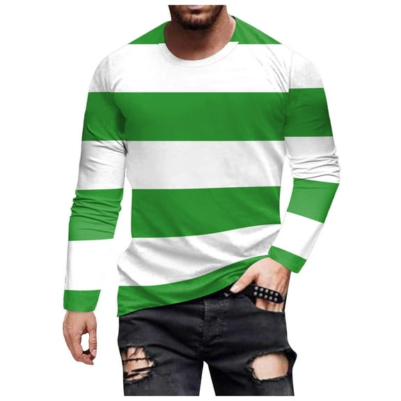 Kilaqueen Mens Striped T Shirt Crewneck Long Sleeve Basic T-Shirt Casual Soft Comfort Daily Work Pullover Tee