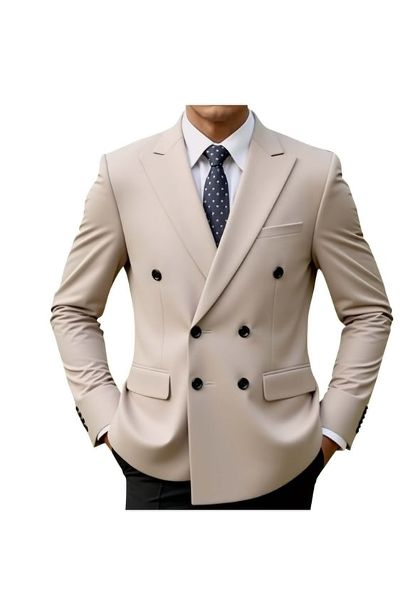 Mens Suit Jacket Solid-Color Business Double Breasted Classic Fit Blazer for Business, Wedding, Prom & Formal Events