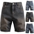 thumbnail image 1 of Kilaqueen Mens Summer Retro Casual Denim Shorts Fashion Mid Thigh Fold Hem Cutoff Jean Shorts Relaxed Fit Stretch Straight Leg Jean Short, 1 of 4