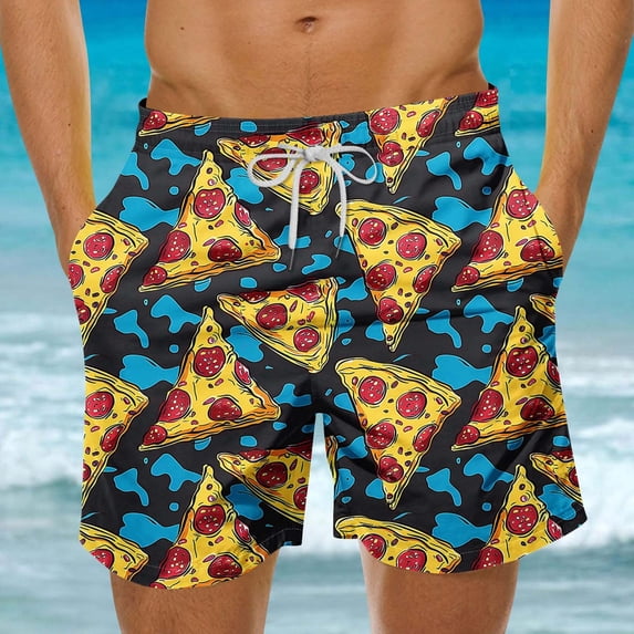 Kilaqueen Mens Swim Trunks Hawaiian Fashion 3D Print Elastic Waist Drawstring Shorts with Pockets Quick Dry Beach Vacation Swimwear