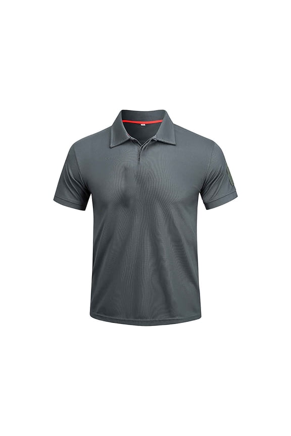 Mens T-Shirts Tactical Performance Button Collared Short Sleeve Tees Moisture Wicking Dry Fit Athletic Gym Fitness Sport Shirts