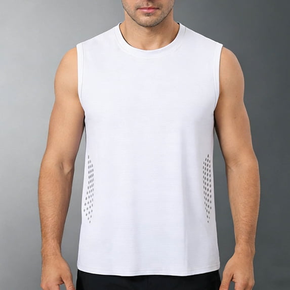 Kilaqueen Mens Tank Tops Summer Crew Neck Sleeveless Workout Basic Swim Shirts Athletic Muscle Tee Gym Fitness Sports Tops