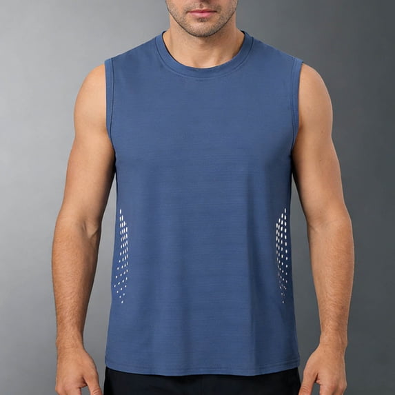 Kilaqueen Mens Tank Tops Summer Crew Neck Sleeveless Workout Basic Swim Shirts Athletic Muscle Tee Gym Fitness Sports Tops