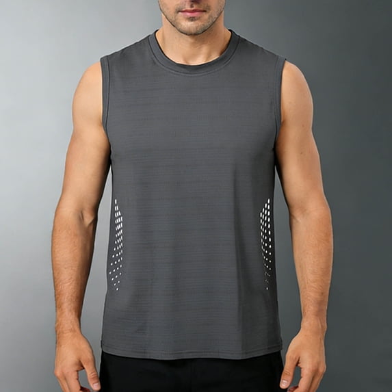 Kilaqueen Mens Tank Tops Summer Crew Neck Sleeveless Workout Basic Swim Shirts Athletic Muscle Tee Gym Fitness Sports Tops