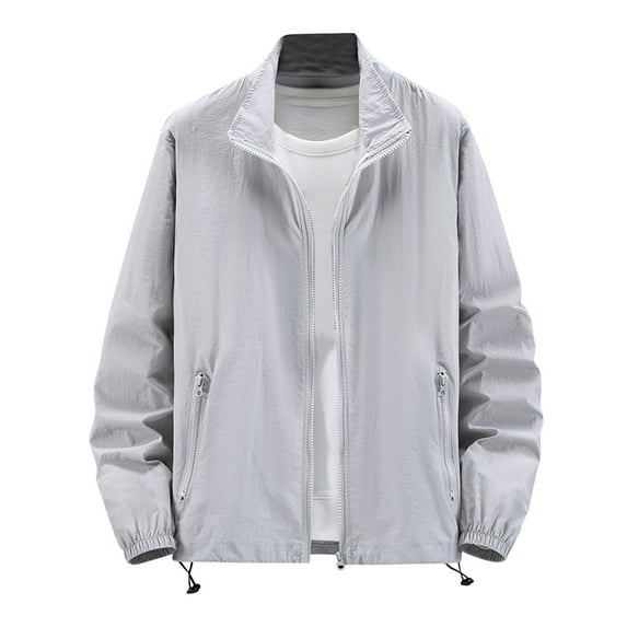 Kilaqueen Mens UPF 50+ Shirts Summer Lightweight Sun Protection Jacket with Zipper Pockets Fashion Collared Long Sleeve Outwear Tops