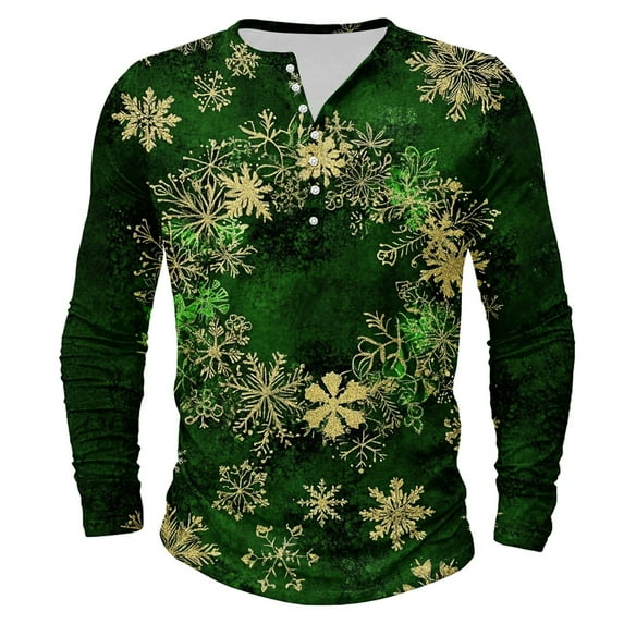 Kilaqueen Mens Ugly Christmas Henley Shirts Funny Xmax Print Half Buttoned Pullover Tops Casual Fashion Vacation Holiday Tops