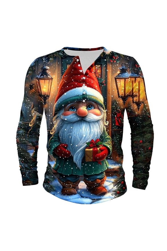 Mens Ugly Christmas Henley Shirts Funny Xmax Print Half Buttoned Pullover Tops Casual Fashion Vacation Holiday Tops