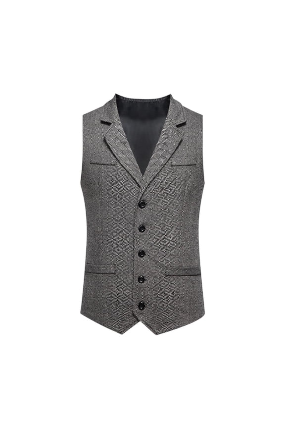 Mens Vintage Herringbone Suit Vest Single Breasted V Neck Notch Lapel Slim Fit Waistcoat for Wedding Groomsmen