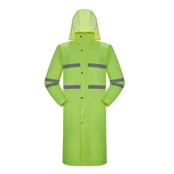 Kilaqueen Mens/Womens Long Rain Coat Reusable Lightweight Waterproof Emergency Rain Ponchos with Hood and 2 Pockets High Visibility Reflective Work Rain Gear