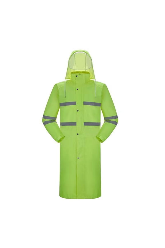 Mens/Womens Long Rain Coat Reusable Lightweight Waterproof Emergency Rain Ponchos with Hood and 2 Pockets High Visibility Reflective Work Rain Gear