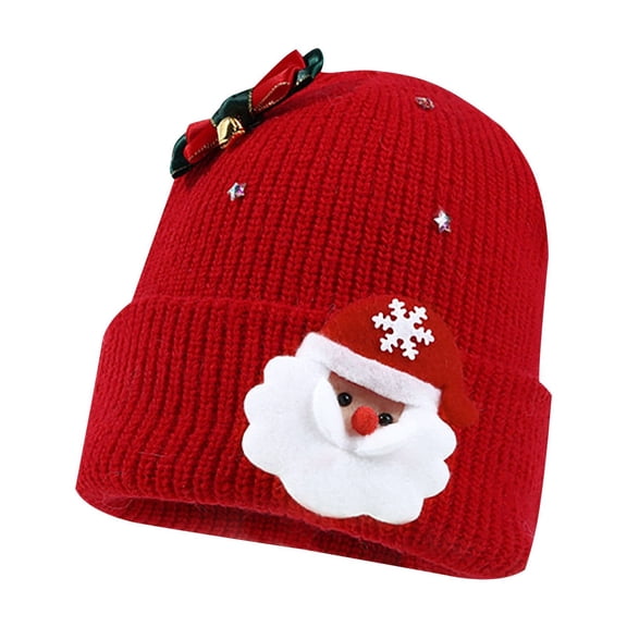Kilaqueen Merry Christmas Beanie Hats for Women Winter Hats Adult Stretchy Knitted Beanies Santa Graphic Warm Cuffed Cap Chunky Thick Soft Skull Cap
