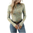 thumbnail image 1 of Kilaqueen Mesh Floral Print Womens Tops Crew Neck Long Sleeve Going Out Tops with Thumb Holes Fashion Party Outfits Shirts, 1 of 7