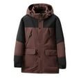 thumbnail image 1 of Kilaqueen Mid-Length Puffer Jacket Men Faux Fur Trim Hooded Waterproof Windproof Winter Coat Color Block Zipper and Button Parka Coats, 1 of 9
