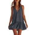thumbnail image 1 of Kilaqueen Mini Dresses for Women V Neck Sleeveless Ruffle Hem Tiered Dress Summer Beach Lightweight Breathable Flowy Vacation Cotton Sundress, 1 of 7