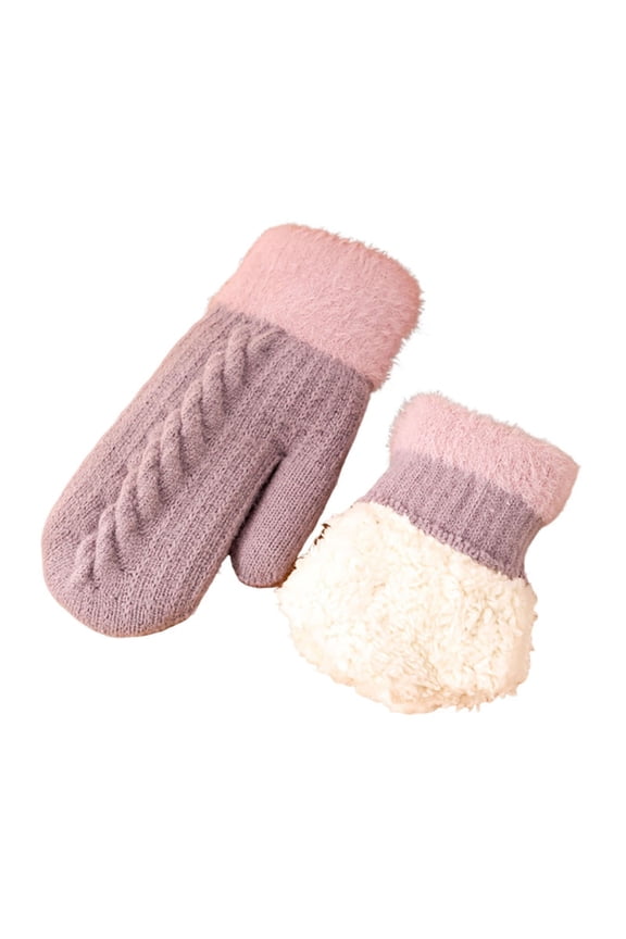 Mittens for Women/Men Sherpa Lined Cold Weather Chunky Cable Knit Mitten Winter Fashion Double Layer Thickened Warm Fingerless Gloves