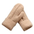 thumbnail image 1 of Kilaqueen Mittens for Women/Men Sherpa Lined Cold Weather Chunky Cable Knit Mitten Winter Fashion Double Layer Thickened Warm Fingerless Gloves, 1 of 5